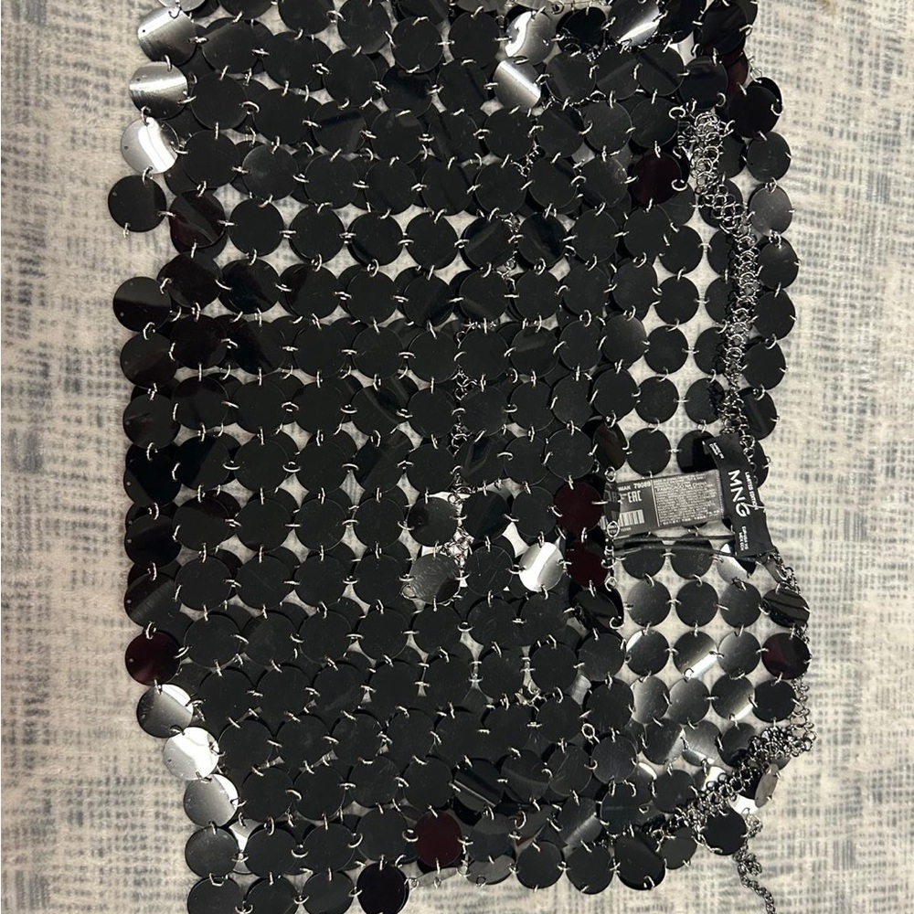 Mango Shimmering Black Sequin Skirt